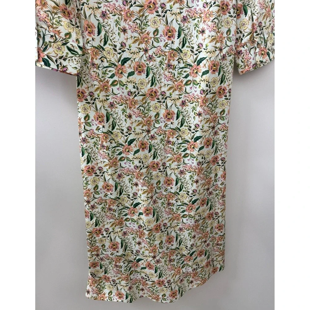 Zara Floral Button Front Cotton Shirt Dress Cottagecore Botanical Women's Medium - Picture 5 of 13